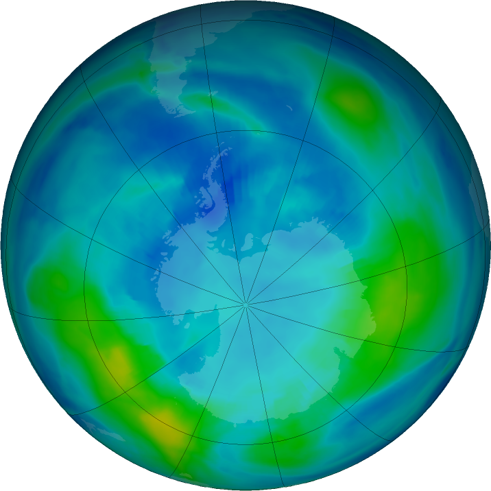 Antarctic ozone map for 20 April 2021